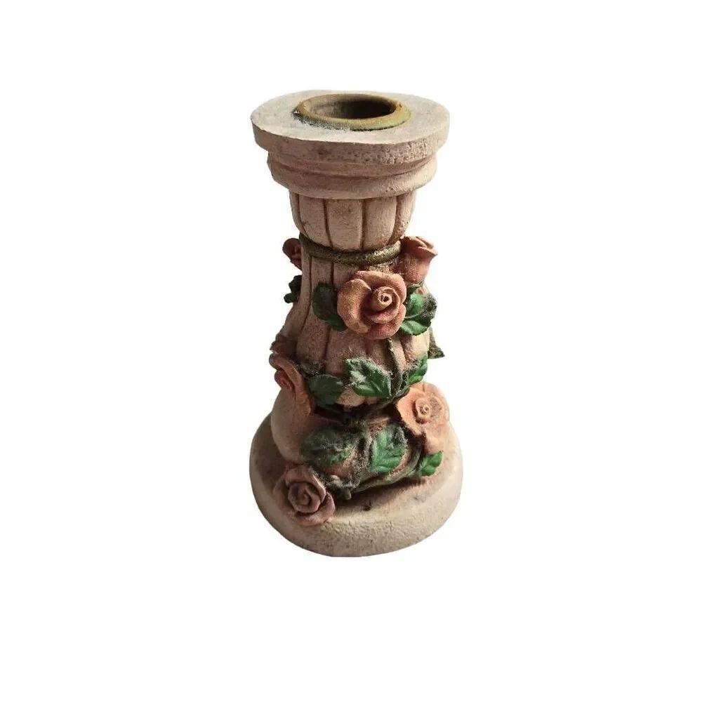 Vintage Cottagecore Cottage Chic Resin Roses Tapered Candle Holders Stick 6x3.5